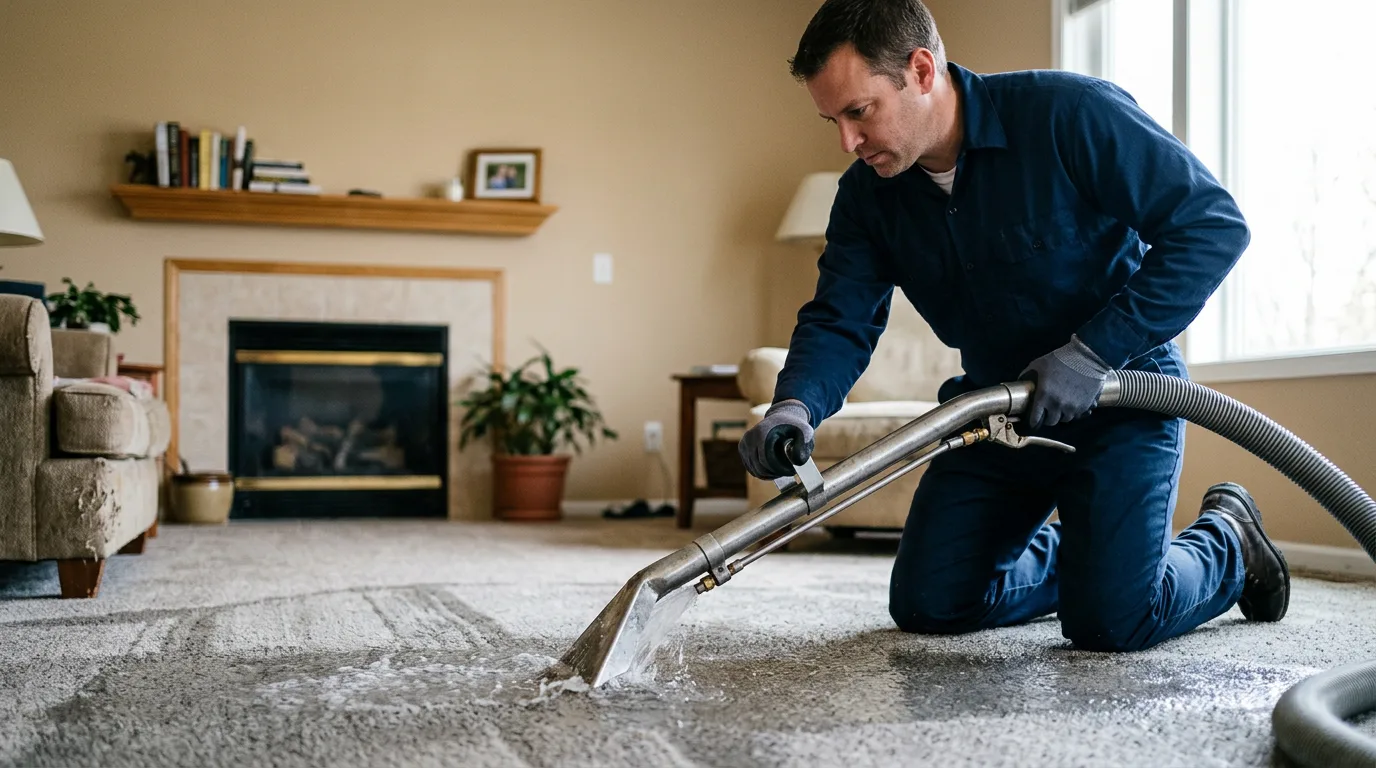 Water damage restoration technician working near Neponset, IL